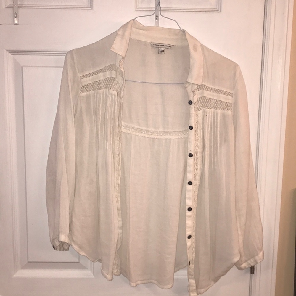 American Eagle flows white button down shirt